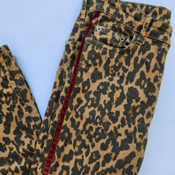 Leopard Print Velvet Trim Stretch Skinny Jeans Leggings Animal Edgy Mobwife 4 - Picture 7 of 15